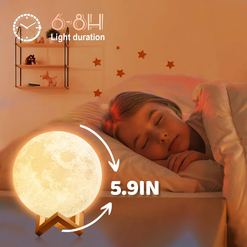 3D Moon Lamp in kids bedroom - cozy ambient lighting